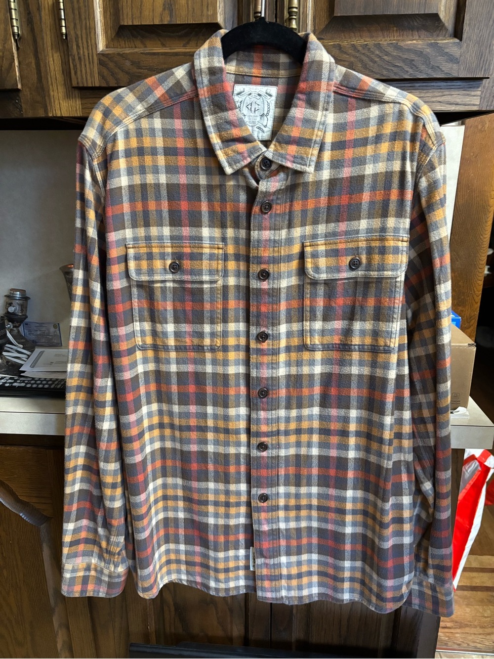 Vintage Crayers Clothiers Mens XL-T Flannel Shirt Grey orange Plaid Long Sleeve